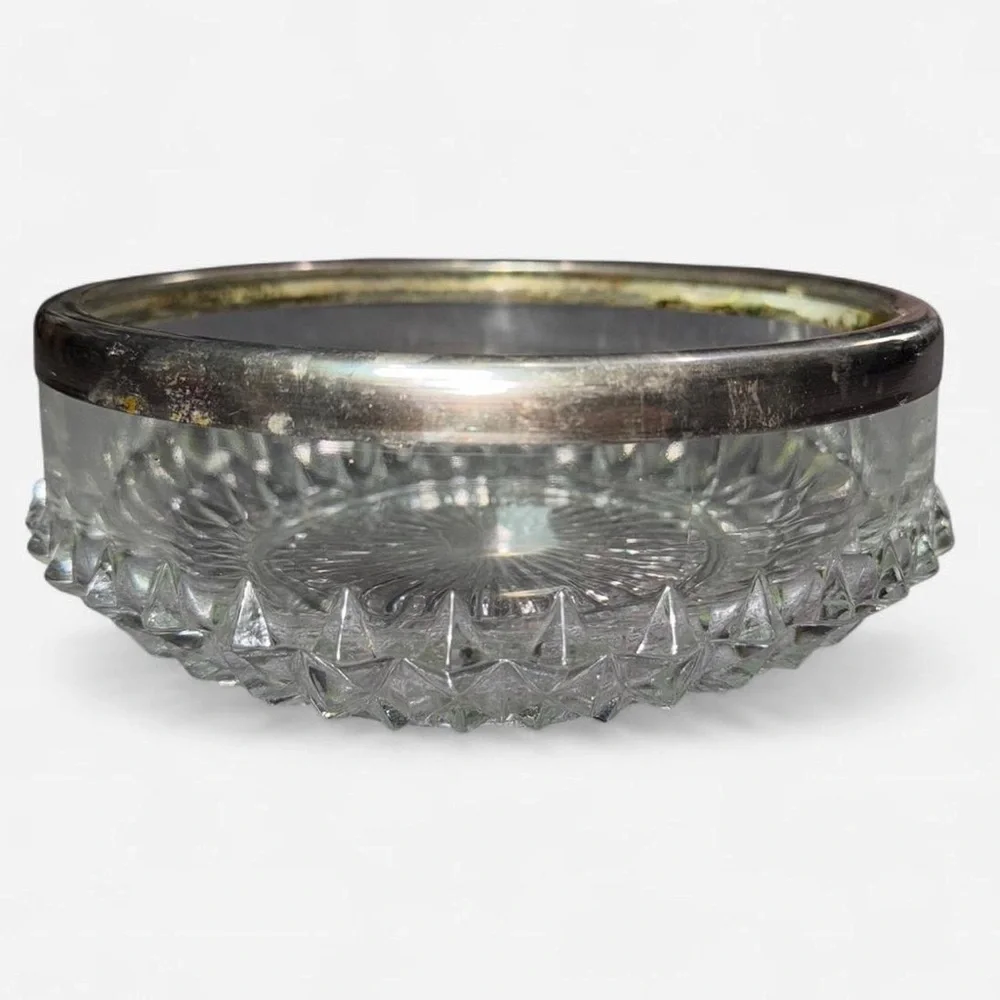 Vintage Genuine Crystal Bowl with Silver-plated Rim (Made In England) - Picture 11 of 16